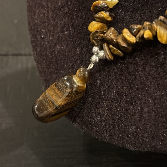 Tigers Eye Brown Stone Chip Bead Beaded Pendant Necklace Focus Creativity - Picture 3 of 7
